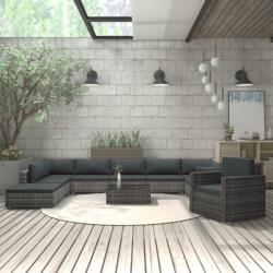 vidaXL Set mobilier de grădină cu perne, 11 piese, gri, poliratan (46791) - comfy