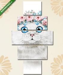 Többrészes Vászonkép, Premium Kollekció: Aranyos macska illusztráció virágok virággal(135x70 cm, S01)