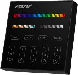 Mi-Light B4B Smart Panel RGB+CCT LED távirányító, 4 zónás, érintőgombos, fekete, 86x86 mm (FUTB4B)