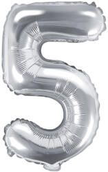 PartyDeco Балон от фолио Mini - число 5 сребърен 35 см