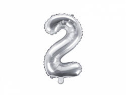 PartyDeco Балон от фолио Mini - число 2 сребърен 35см