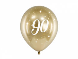 PartyDeco Латексови балони - златисти число 90 6 бр