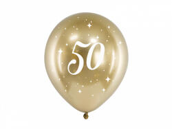 PartyDeco Латексови балони - златисти число 50 6 бр