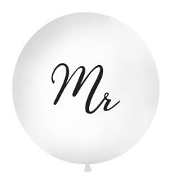 PartyDeco Бял кръгъл латексов джъмбо балон -Mr