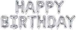 PartyDeco Балон от фолио - Happy Birthday сребърен надпис 340x35см