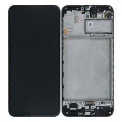 Samsung M215F Galaxy M21 LCD Kijelző+Érintőüveg+Keret, Fekete (GH82-22509A, GH82-22836A, GH82-21266A, GH82-21265A) Service Pack