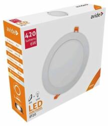 Avide LED Beépíthető Kerek Mennyezeti Lámpa, ALU, 6W, NW, 4000K, 420 lumen, fehér keret, süllyesztett, LED panel, természetes fehér (A2004)