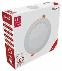 Avide LED Beépíthető Kerek Mennyezeti Lámpa, ALU, 6W, WW, 3000K, 410 lumen, fehér keret, süllyesztett, LED panel, meleg fehér (A2301)