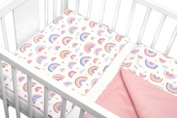 Baby Nellys 2-dílné lenjerie de pat din bumbac - Curcubeu, pastel cu imprimare/pulbere Lenjerii de pat bebelusi‎, patura bebelusi