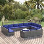 vidaXL Set mobilier de grădină cu perne, 14 piese, gri, poliratan (3102118)