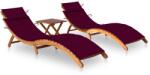 vidaXL Șezlonguri, 2 buc. , cu masă și perne, lemn masiv de acacia (3077385)