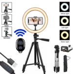  Lampa circulara LED 26 cm diametru, trepied foto universal filet 1 4 inaltime 133 cm + telecomanda bluetooth
