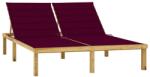 vidaXL Șezlong dublu cu perne roșu vin, lemn de pin tratat (3065888) - comfy