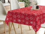 Goldea karácsonyi pamut asztalterítő - hópihék piros alapon 140 x 200 cm
