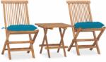 vidaXL Set mobilier exterior pliabil cu perne, 3 piese, lemn masiv tec (3063217) - vidaxl