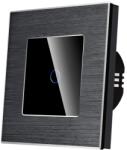 Luxion Intrerupator Simplu Cap Scara / Cruce cu Touch din Sticla si Rama de Aluminiu LUXION, RF433 - culoare negru
