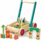 Tender Leaf Premergător din lemn cu cuburi Baby Block Walker Tender Leaf Toys cărucior cu 29 de cuburi decorate cu imagini vopsite de la 18 luni (TL8464)