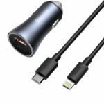 Baseus Incarcator telefon auto Baseus Golden Contactor Pro , 1 port USB , 1port USB-C , 40 W incarcare rapida + cablu USB type C to Lightning