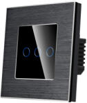 Luxion Intrerupator Triplu Wi-Fi cu Touch din Sticla si Rama de Aluminiu LUXION - culoare negru