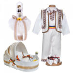 Produs vandut si livrat de S. C. Denikos Creativ S Set botez traditional baietel, trusou botez landou, lumanare si costum popular, Denikos® 1042
