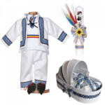 Produs vandut si livrat de S. C. Denikos Creativ S Set botez traditional baietel, trusou botez landou, lumanare si costum popular, Denikos® C9270