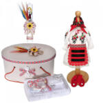 Produs vandut si livrat de S. C. Denikos Creativ S Set costum rochita traditionala, trusou botez, cutie trusou si lumanare, decor national, Denikos® C9103