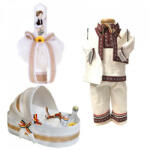 Produs vandut si livrat de S. C. Denikos Creativ S Set botez popular baietel, trusou botez landou, lumanare si costum national baiat, Denikos® 966