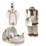 Produs vandut si livrat de S. C. Denikos Creativ S Set botez traditional baietel, trusou botez landou, lumanare si costum popular baiat, Denikos® 963