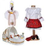 Produs vandut si livrat de S. C. Denikos Creativ S Set rochita traditionala, trusou botez landou si lumanare, decor traditional, Denikos® 1050