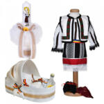 Produs vandut si livrat de S. C. Denikos Creativ S Set costum traditional fata, trusou botez landou si lumanare, decor popular, Denikos® 1054