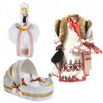 Produs vandut si livrat de S. C. Denikos Creativ S Set botez traditional fetita, trusou botez landou, lumanare si costum traditional, Denikos® 975