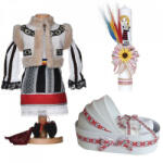Produs vandut si livrat de S. C. Denikos Creativ S Set costum traditional fata, trusou botez landou si lumanare, decor national, Denikos® C9274