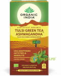 Organic India Ceai Tulsi (Busuioc Sfant) cu Ceai Verde si Ashwagandha Ecologic/Bio 25dz