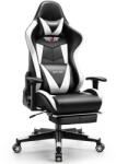 Astrum eSPORT gamer szék, behúzható lábtartó, állítható kartámasz, dönthető háttámla, masszázs funkció fekete - fehér