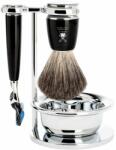 MÜHLE RYTMO borotválkozó szett - állvány, tál, borotva Fusion fejjel, pure badger ecset - fekete gyanta