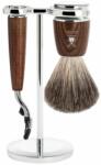 MÜHLE RYTMO borotválkozó szett - állvány, Mach 3 borotva, pure badger ecset - gőzölt kőris