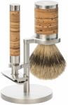 MÜHLE ROCCA borotválkozó szett - állvány, zárt fejű borotva, silvertip badger ecset - rétegezett nyírfakéreg