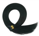 HairExtensionShop Keratinos I-TIP Emberi Póthaj Mikró Gyűrűzéshez Koromfekete 40cm (Szín #1) (RIT401)