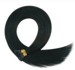 HairExtensionShop Keratinos I-TIP Emberi Póthaj Standard Mikró Gyűrűzéshez Koromfekete 50cm (Szín #1) (RIT501)