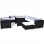 vidaXL Set mobilier cu perne, 10 piese, negru poliratan 41878