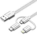 UGREEN USB 3-in-1 Cable UGREEN US186 Type-C / Micro USB / Lightning, 1m (Silver) (029771) - pcone