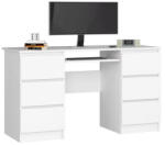 AKORD Íróasztal - Akord Furniture - 135 cm - 6 fiók - fehér