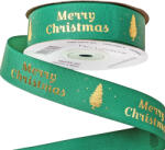  Merry Christmas" feliratos ripsz szalag 25mm x 20m - Zöld (MG25-52)