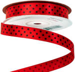Valex Decor Fekete pöttyös szatén szalag 12mm x 20m - Piros (DRB12-40)