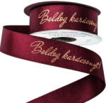  Boldog karácsonyt! " feliratos csillogó szatén szalag 25mm x 10m - Wine red (TB25-11)