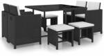 vidaXL Set mobilier cu perne, 9 piese, negru, poliratan 42522
