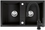 FERRO Set chiuveta Ferro granit 78x48 grafite , 2 cuve, cu baterie flexibila Ferro NERO negru