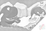  PontPöttyöző - A pingvinek és a bálna Méret: 40x60cm, Keretezés: Keret nélkül (csak a vászon), Szín: Zöld