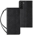 Mgramcases Magnet Strap bőr könyvtok Samsung Galaxy S22 Ultra, fekete