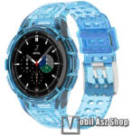  Okosóra szilikon szíj / szilikon tok - ÁTTETSZŐ KÉK - 108mm + 127mm hosszú - SAMSUNG Galaxy Watch4 Classic 46mm (SM-R890)